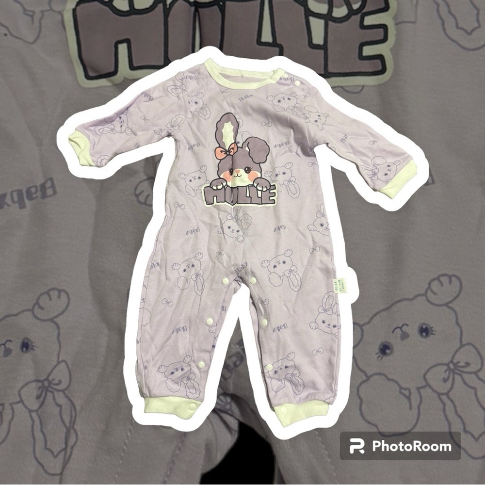 Purple Bodysuit One Piece with Cute Animal Graphic